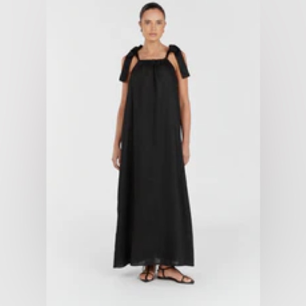 SAYLOR BLACK BOW LINEN MAXI DRESS - 6 / BLACK